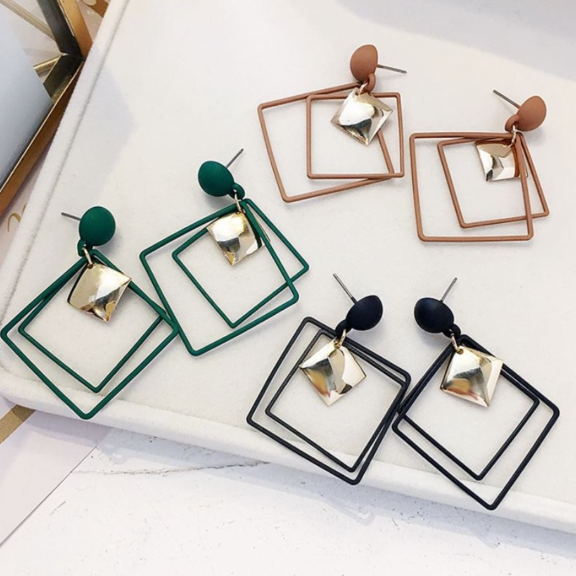 ★ Cayman ★ 3 Warna Anting Wanita Tusuk Motif Geometri Hias Berlian Imitasi Ala Fashion Earring jew37-5