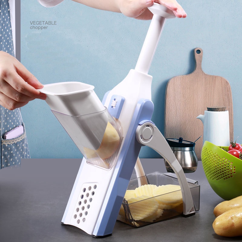 New Mandoline Safe Slicer Vegetable Pemotong Pengiris Parutan Peeler,Slicer Pemotong Sayur Parutan Kentang Serbaguna Mandoline Nicer Dicer,Penghalus Bawang Putih Merah / Garlic Press Chopper,Mandoline Slicer Multifunction Adjustable Stainless Steel