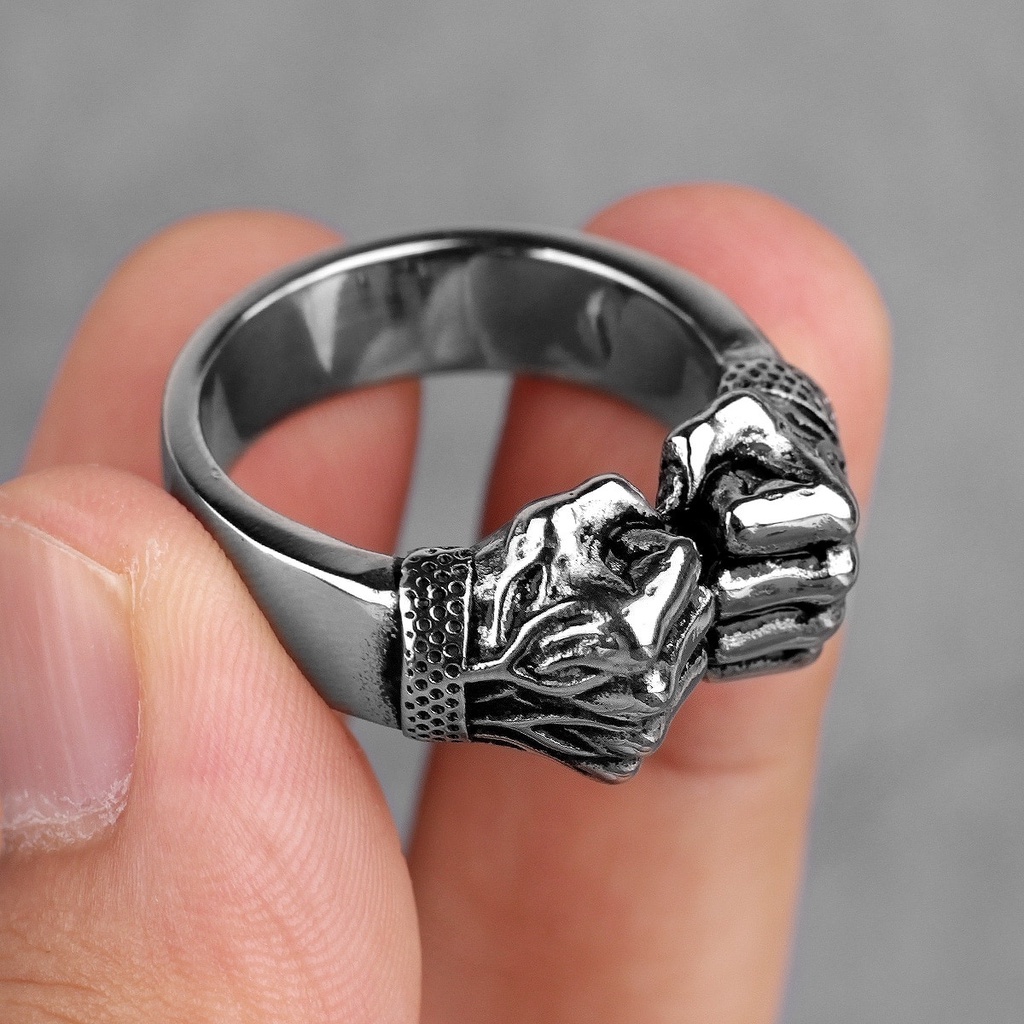 POWER Cincin Bentuk Tinju Marah Bahan Stainless Steel Gaya Punk Rock Untuk Pria