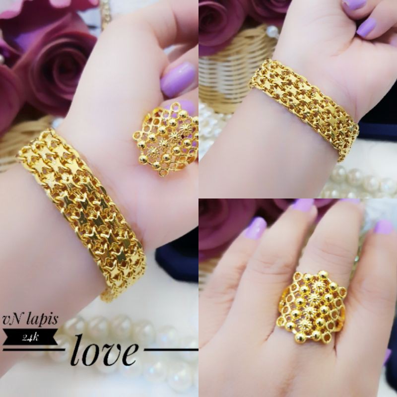 Xuping Set Perhiasan Gelang dan Cincin Berlapis Emas 24K Terlaris R338