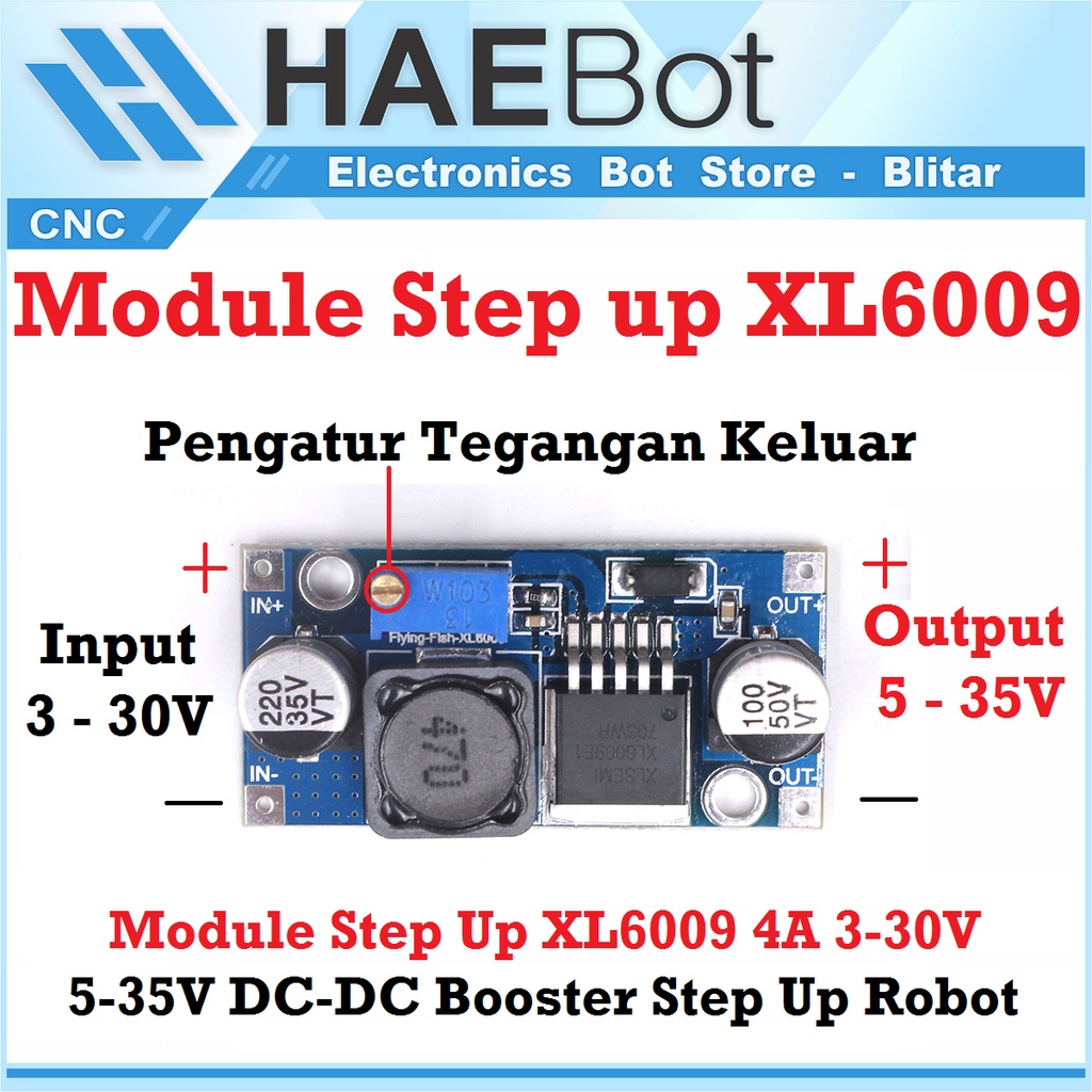 [HAEBOT] Module Modul Step Up Stepup XL6009 DC Booster 4A 3-30V 5-35V Penaik Tegangan Power Konverter Adjustable Board Arduinoo