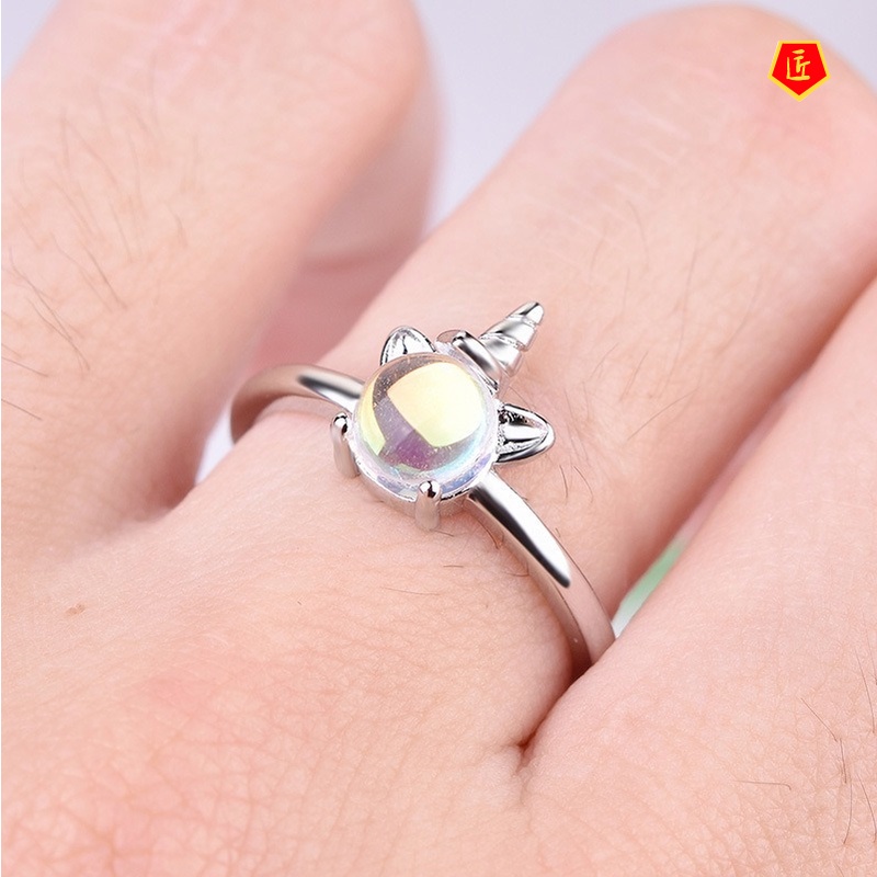 [Ready Stock]Colorful Moonstone Unicorn Ring for Women Korean Simple Personalized