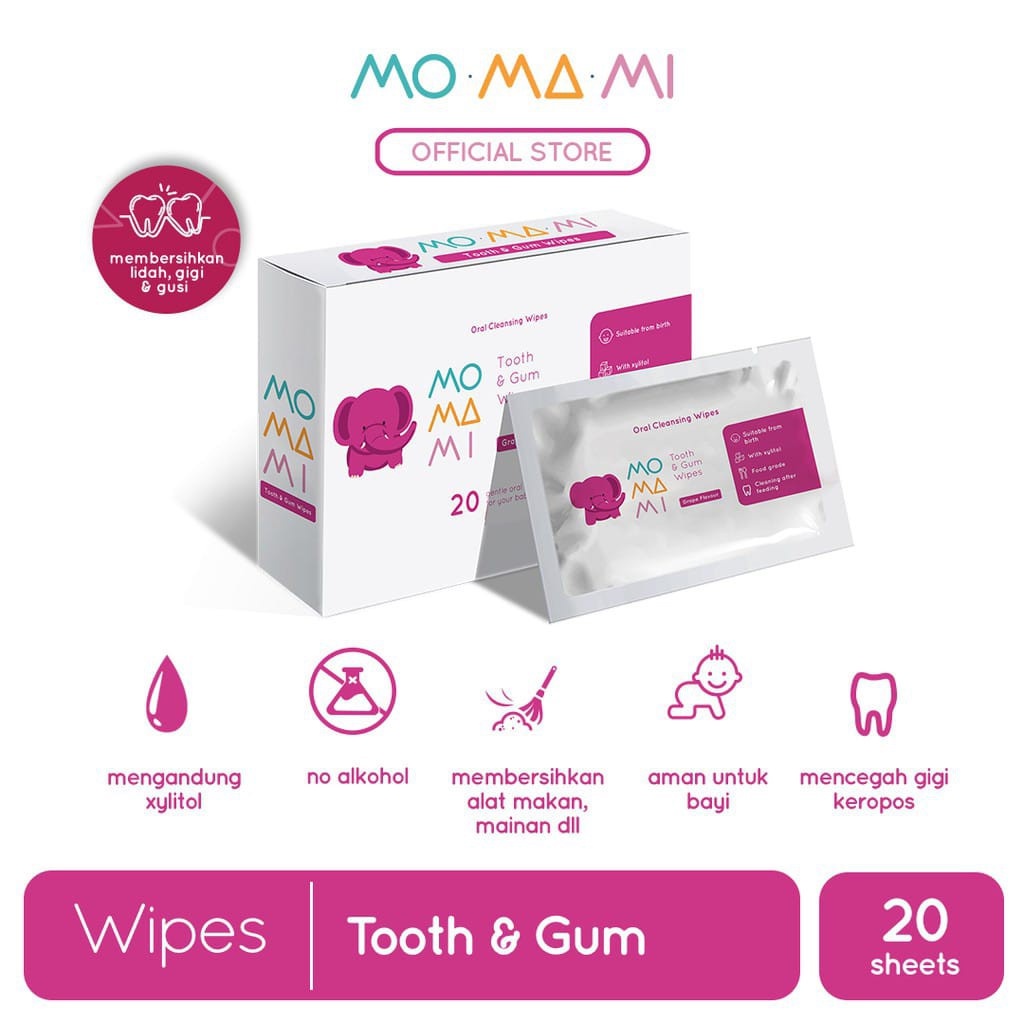 Momami Tooth &amp; Gum Wipes 20's - Tisu Basah