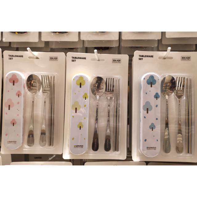 Jual Sendok Makan Garpu Sumpit 1 Set + Case Sendok Miniso Tableware