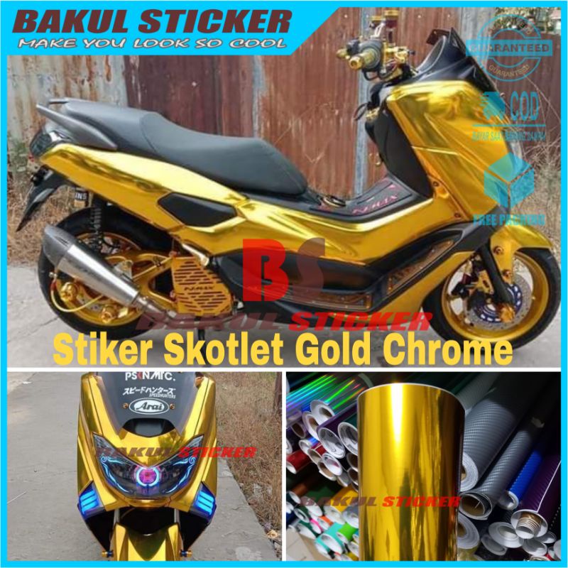 Stiker Skotlet Gold Chrome Mirror Skotlet Kuning Emas Stiker Skotlet Motor Lebar 50cm