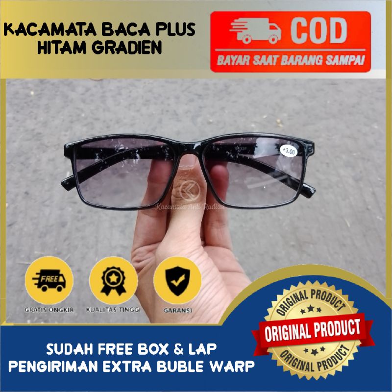 KT9132F Kacamata Baca Plus 2in1 Double Focus Baca dan Jalan Lensa Warna Hitam dan Coklat Gradien Per