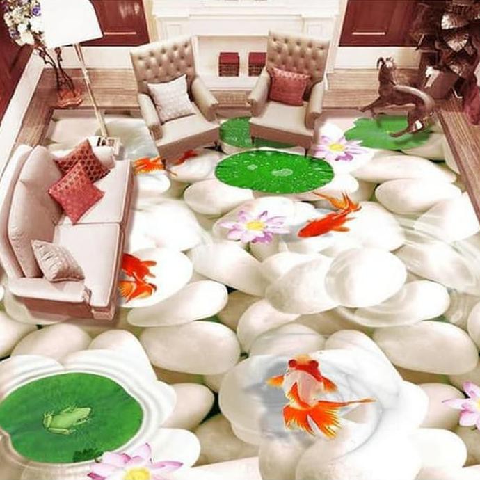Wallpaper Dinding 3D Custom (Lantai) Motif Ikan Hias Dan Kolam Mudikulo.Com1