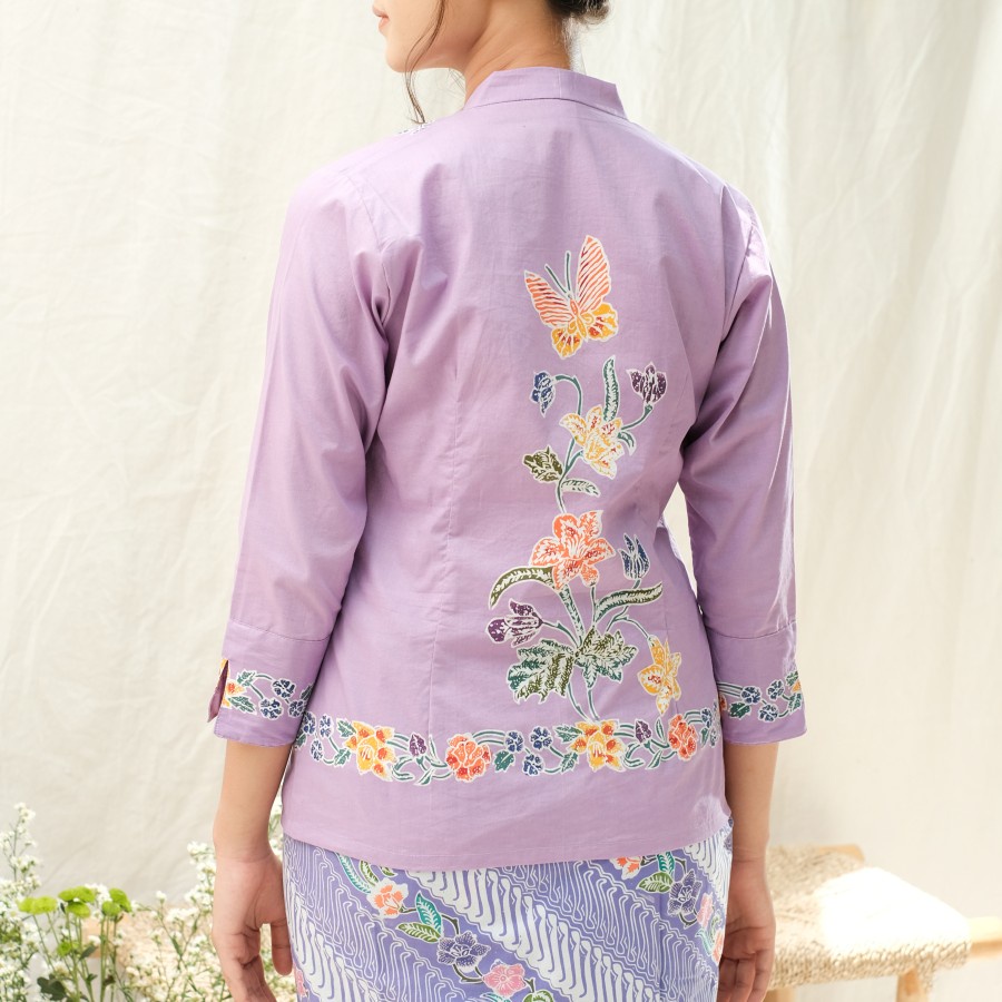 Kebaya Batik Encim Lengan 7/8 Meradelima Katun Ungu