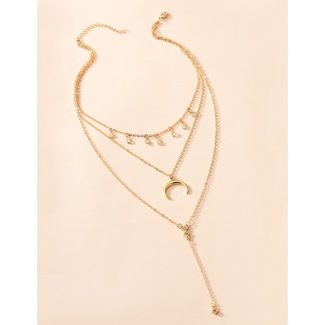 LRC Kalung Fashion Gold Color Alloy Multilayer Crescent Necklace