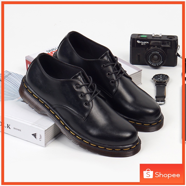 Kalmar Black (Kulit Asli) - Sepatu Boots Low Kulit Asli dokmart sepatu docmart pendek sepatu dokmart kulit asli Pantopel Pria Kasual