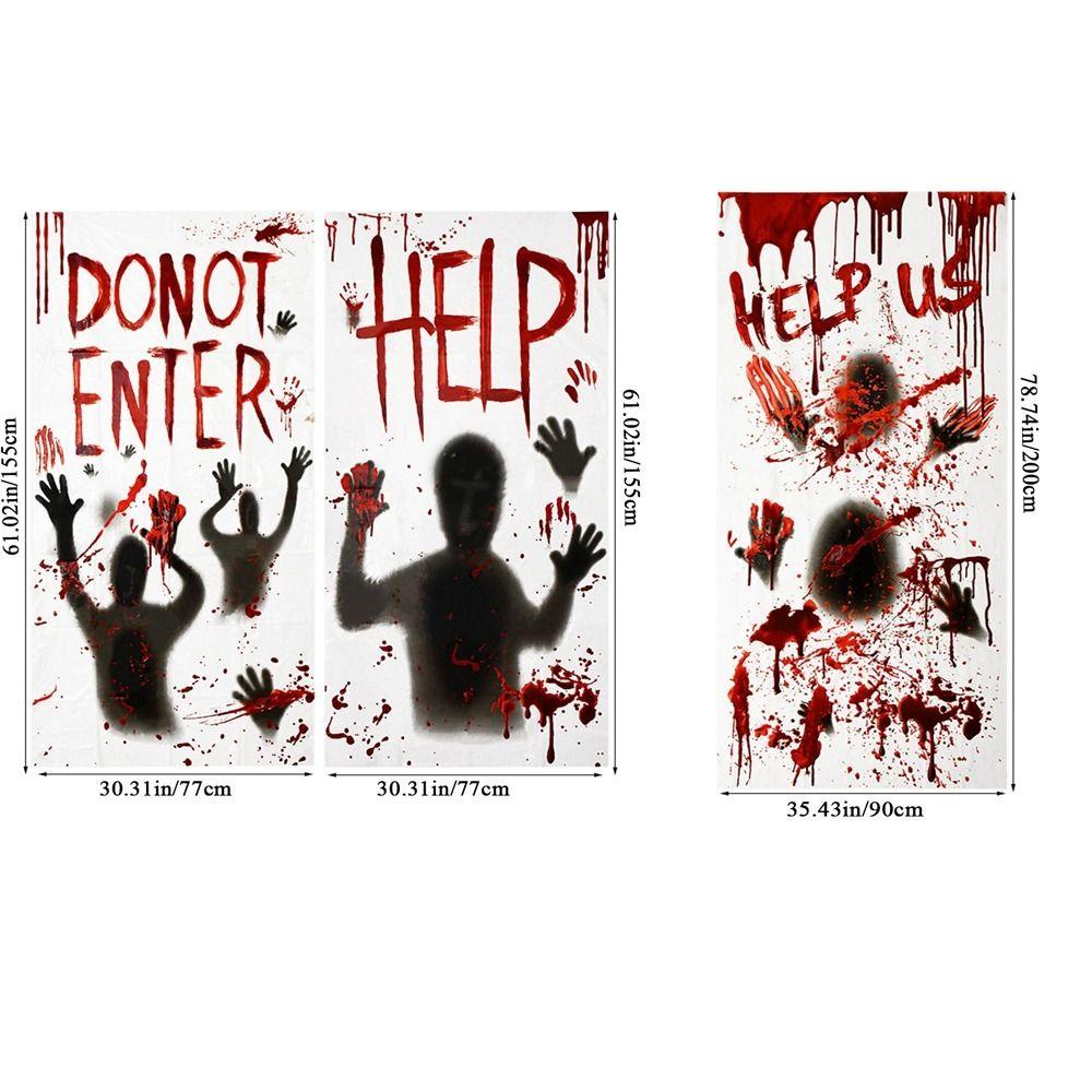 [Elegan] Stiker Jendela Removable Bloody Door Poster Jangan Masuk DIY Horror Handprint Alat Peraga Rumah Berhantu