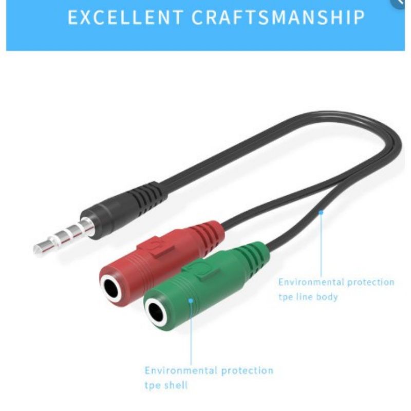 Kabel Audio Splitter 1 Male to 2 Female Red Green