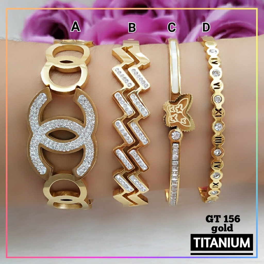 Gelang titanium/stainless steel Gelang Bangle Dewasa Terbaru Replika Emas Warna Gold Cantik Perhiasan Anti Karat GT 156