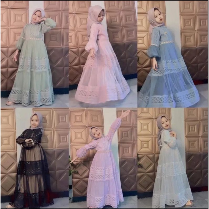 Gamis pesta Anak perempuan Bahan Brukat Tile kekinian Ukuran S/M/L/XL Umur 3-17 Tahun Terlaris Sekarang