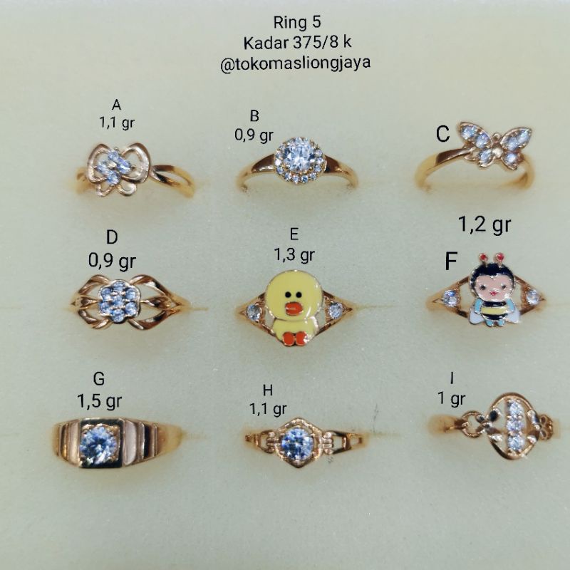 Cincin Emas Permata Anak-anak kadar 375/8k