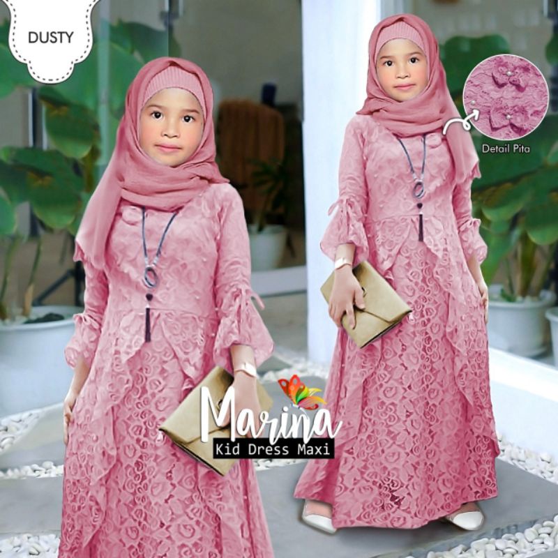 MAXY MARINA KID ANAK MUTIARA, BRUKAT PREMIUM, FURING, GAMIS HIJAB MUSLIM, MAXY DRESS