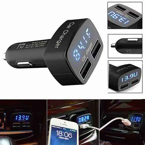 Car Charger Mobil Charger Motor 4in1 Voltmeter Cas Hp Mobil