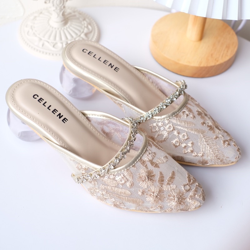 Cellene • Youri Lace Heels (3 colors) / wedding shoes 5cm hak kaca bulat brokat diamond