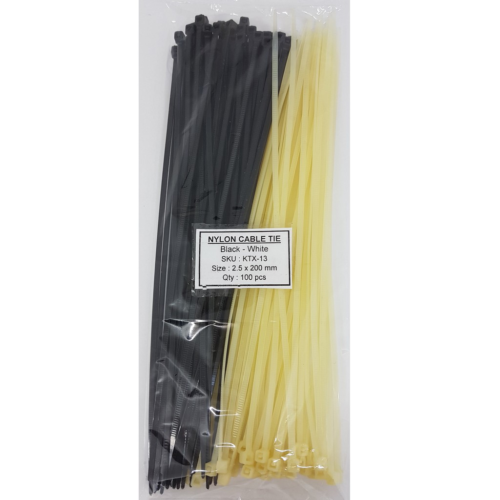 KABEL TIES 2.5 x 200 MM MIX HITAM PUTIH - 100 PCS KTX-13