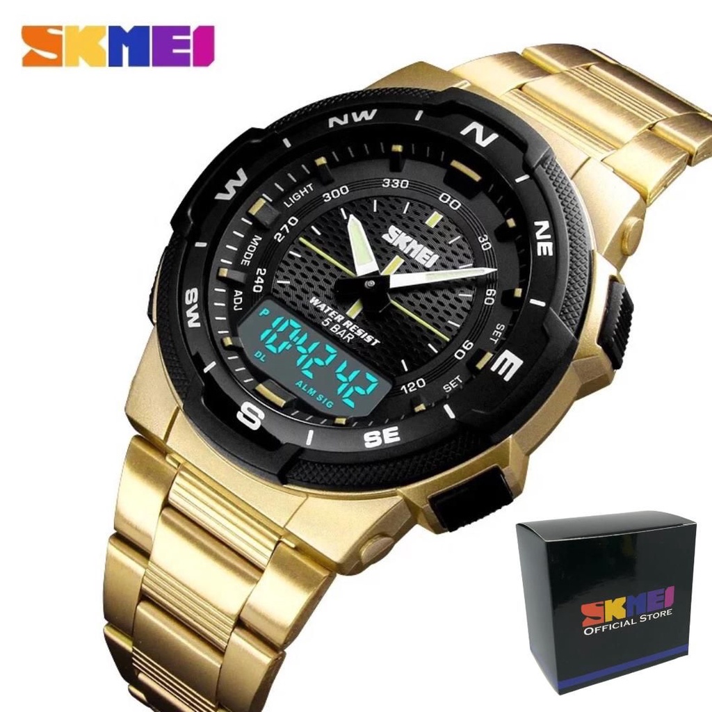 JAM TANGAN SKMEI 1370 STAINLESS STELL/ JAM TANGAN SKMEI 1370 WR 5 BAR/SKMEI 1370 Jam Tangan Pria Wanita Digital Analog Anti Air