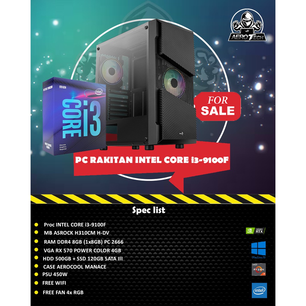 MANTAP GAN RAKITAN INTEL i3-9100F/VGA RX570 4GB/SSD 120GB/FREE WIFI