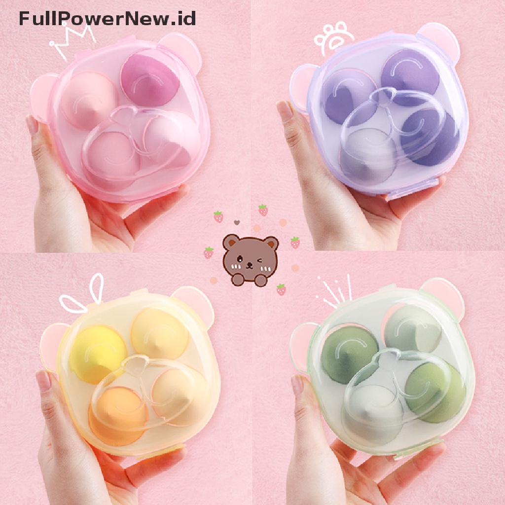 (Full) 4pcs Spons Puff Blender Makeup Dengan Kotak Penyimpanan