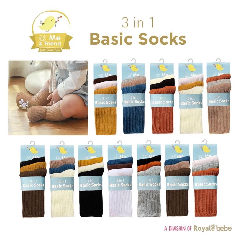 Royale Bebe 3 in 1 Classic Basic Socks/Kaos kaki bayi lucu isi 3