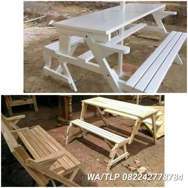 Kursi Magic Kursi Meja Lipat Bisa Jadi Satu Unik Kayu Jati Finishing putih duco Furniture Mebel