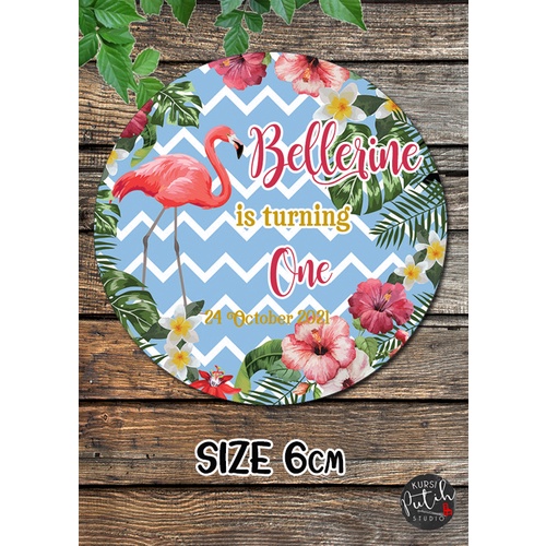 

birthday sticker tema flamingo size 6 cm