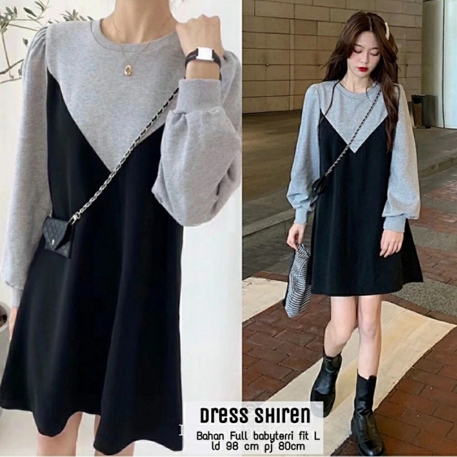 BAJU DRESS WANITA KOREA BAJU CASUAL DRES KAOS TERUSAN PEREMPUAN V SHIREN