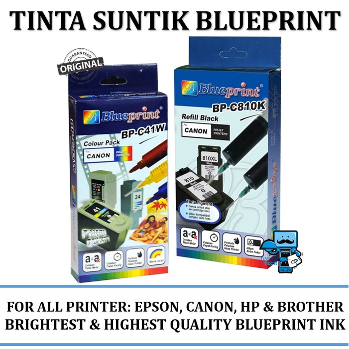 Tinta Suntik BluePrint untuk Semua Tipe Printer - Black / Colour