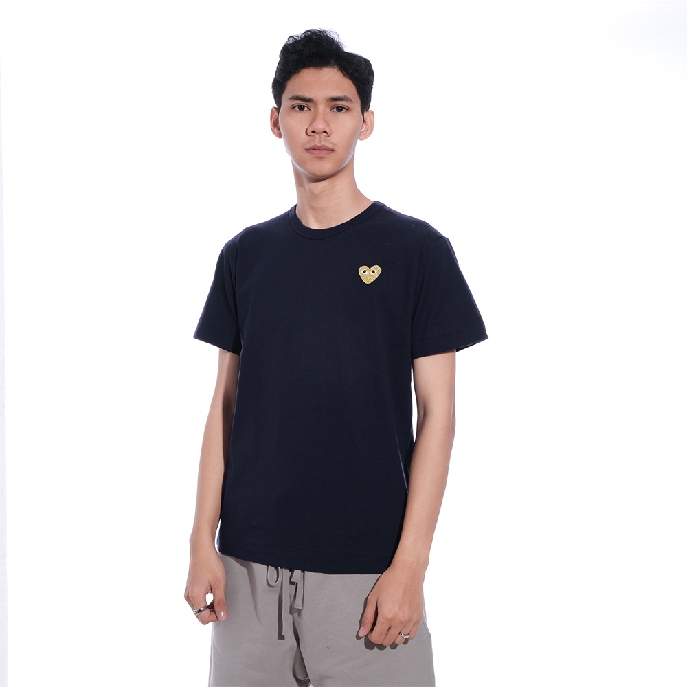 CDG Play Golden Heart Patch T-Shirt Navy