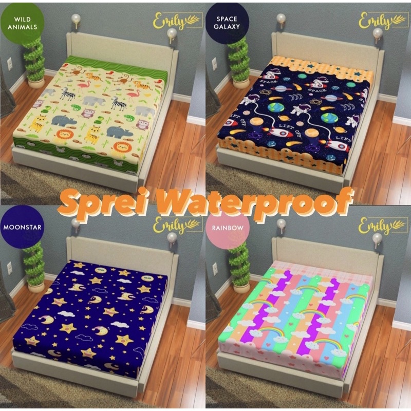 Sprei Waterproof Seperai Karakter & Polos Sprai Anti Air Motif Lucu