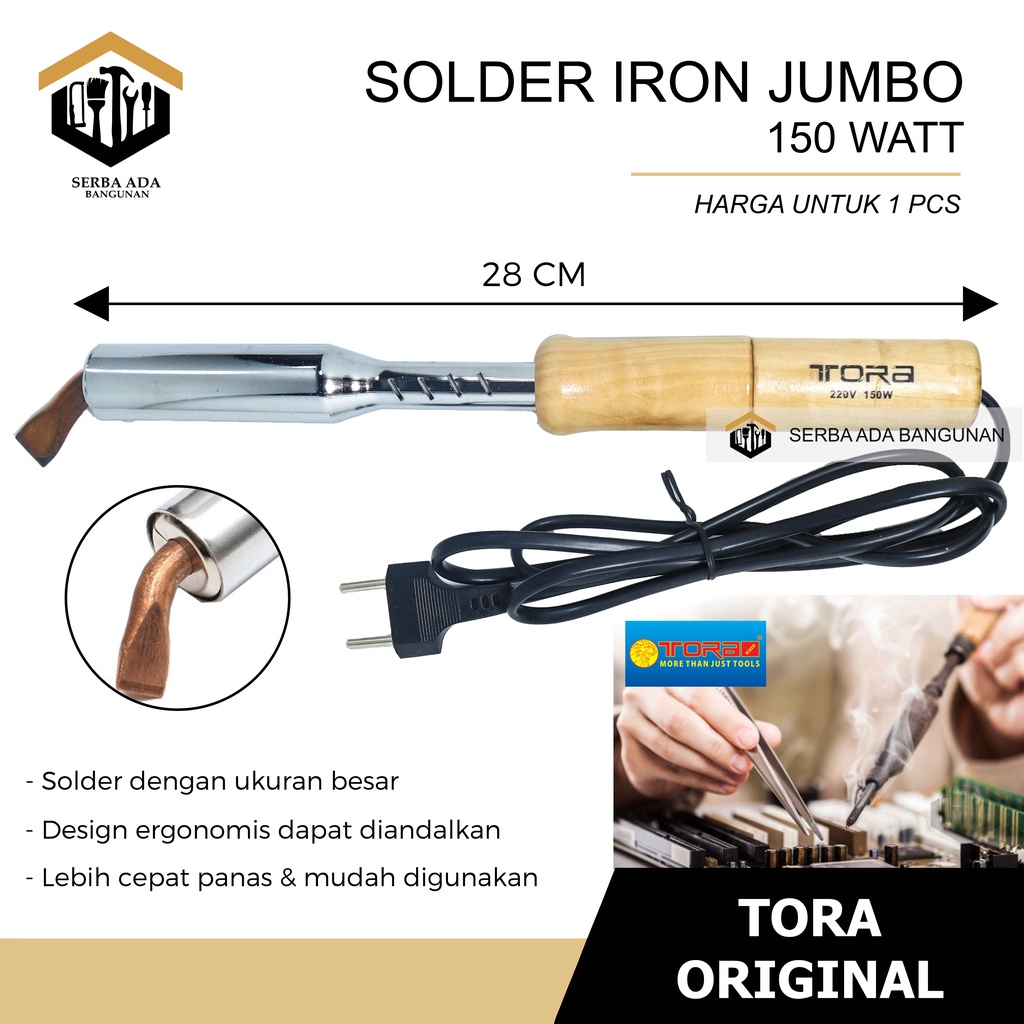 Tora Electric Iron Solder Listrik Besar 150 Watt Model Lurus Gg. Kayu TR SI150W / Solder Gepeng Pipih