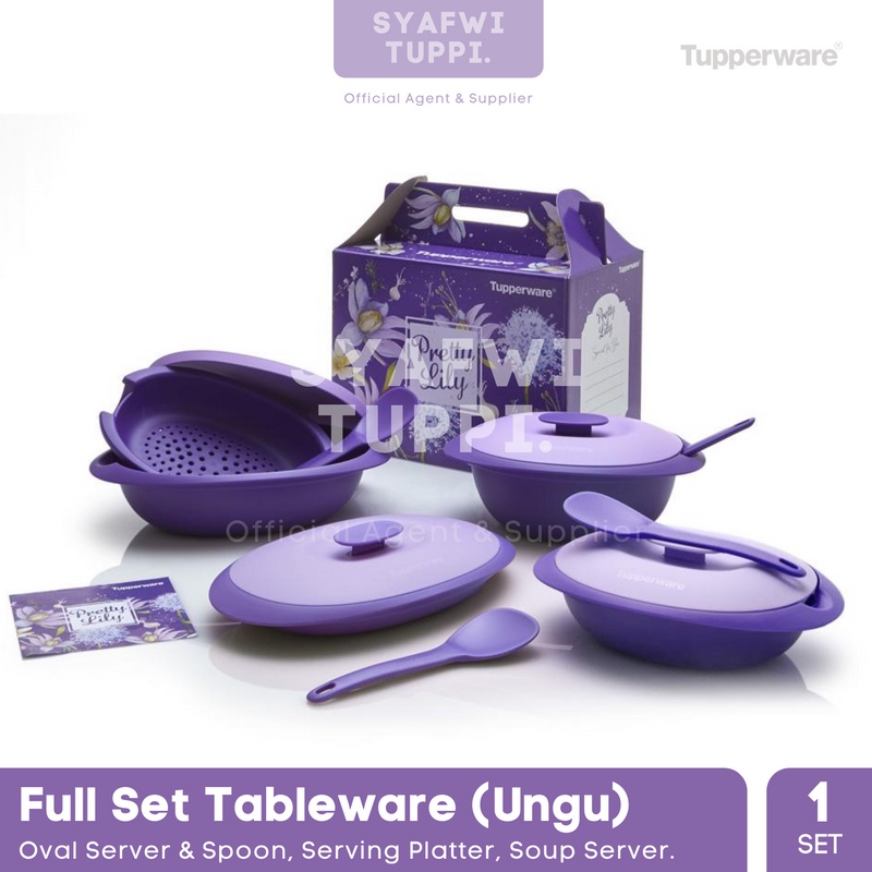 Full Set Tableware (Ungu) - Wadah Saji Pesta Keluarga Wedding Gift/ Kado - Pretty Lily Blossom Ori