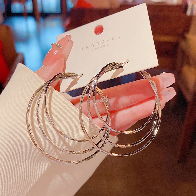 Anting Hoop Multilayer Bentuk Lingkaran Bahan 925 silver needle