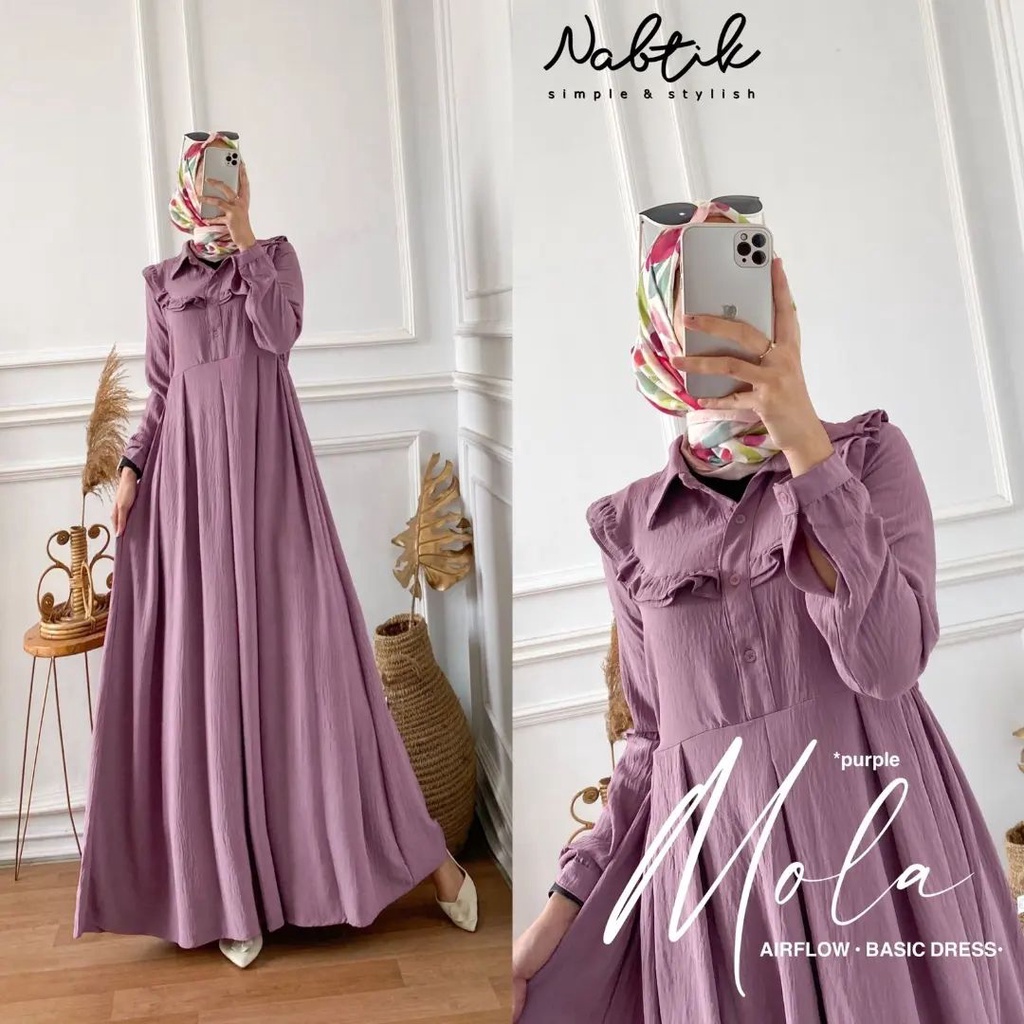 Gamis Muslimah Terbaru Mola Dress Bahan Crinkle Air Flow Premium