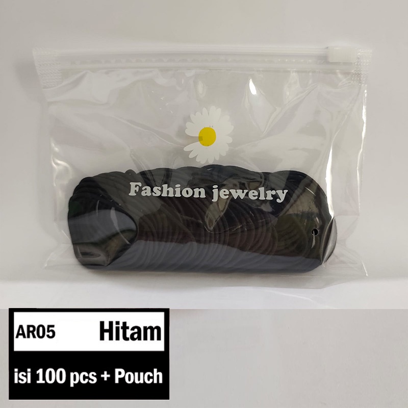 Ikat Rambut Karet Polos Elastis Gaya Korea Wanita / Karet Rambut / Karet Gelang Kucir isi 100pc MCO - AR05-Hitam