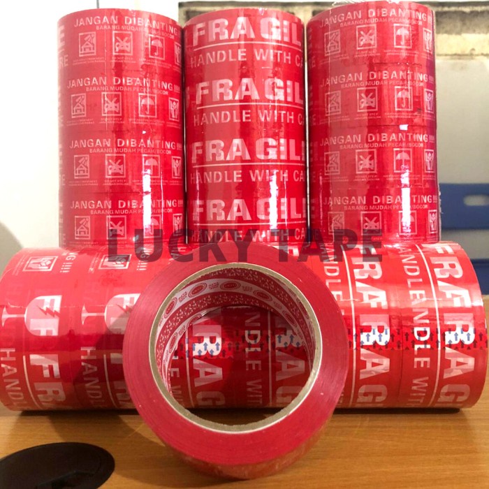 

perekat-pengikat- lakban fragile 48m x 100y jangan dibanting barang mudah pecah merah - merah