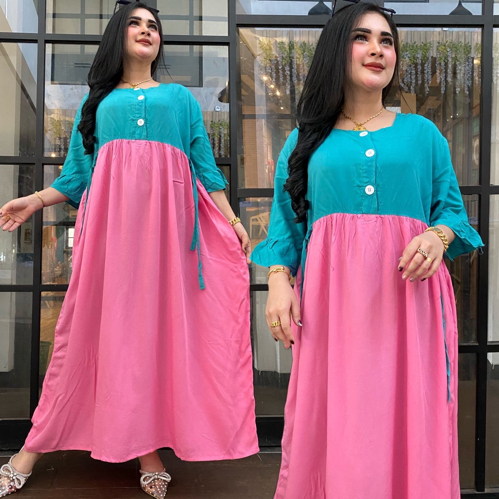 Gamis rayon warna warni branded bestseller DASTER REMPEL SUSUN