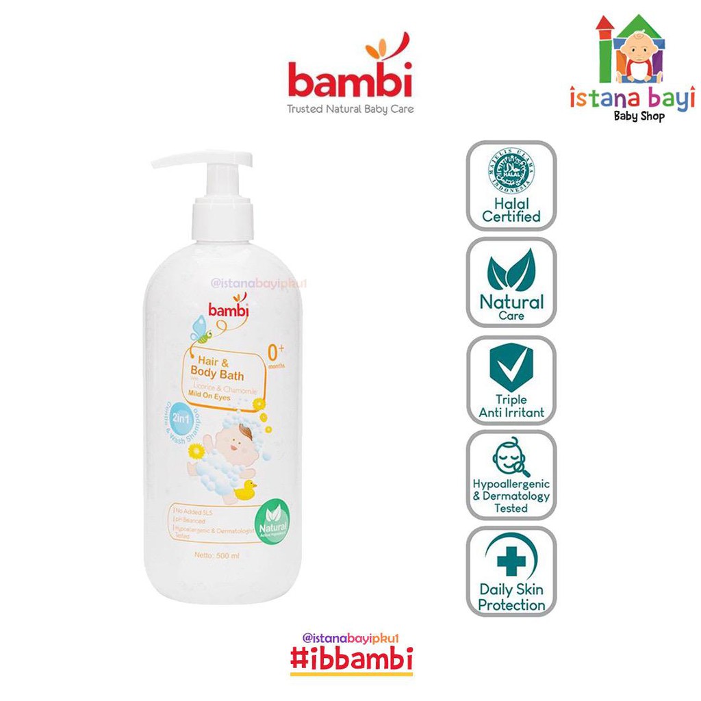 Bambi Baby Hair n Body Bath 2in1 Pump 500ml - Sabun Shampoo Bayi