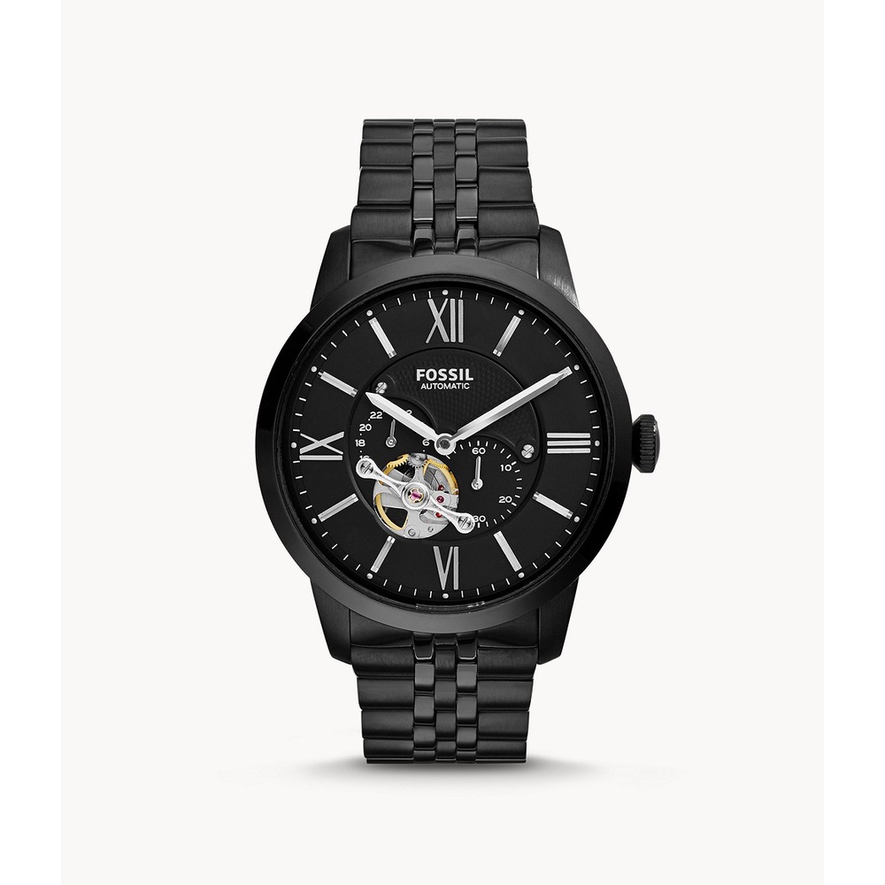 Jam Tangan Pria Otomatis Fossil ME3062 ME 3062 Automatic Vintage Black Stainless Steel Original