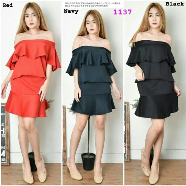 Pakaian Wanita 91137 Sexy Mini Dress Setelan Sabrina Rumbai Scuba