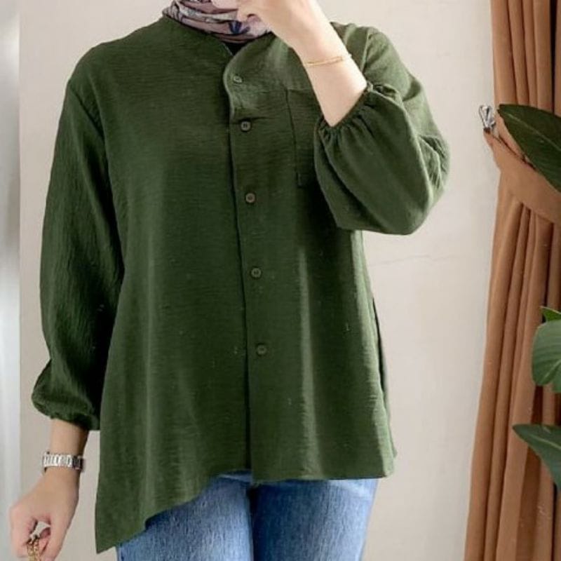 Heva Blouse Wanita Atasan Basic Polos Kancing Depan Kekinian