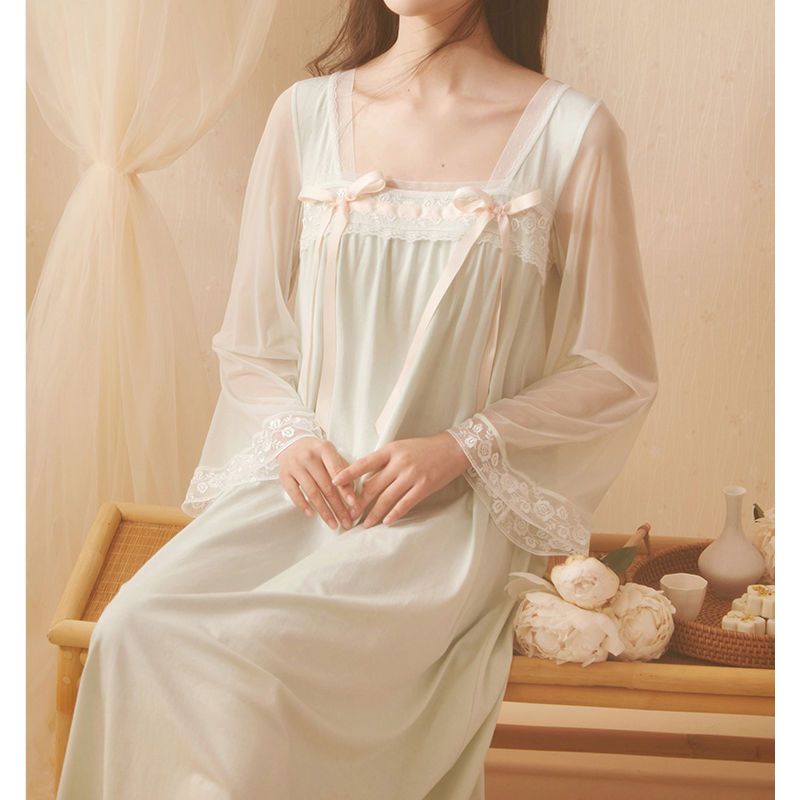 baju korea  Hanfu baju tidur wanita musim semi dan musim gugur bagian tipis sifon lengan panjang sif
