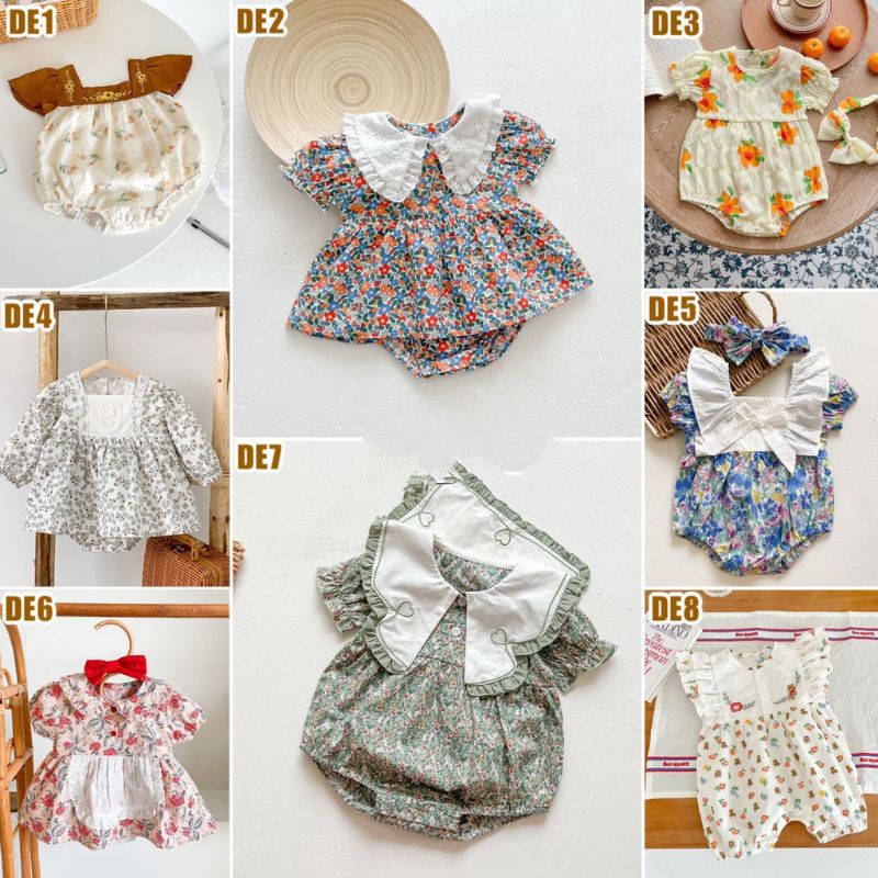 baju bayi baru lahir untuk anak kembar cewe / jumper baby newborn perempuan set dengan pita