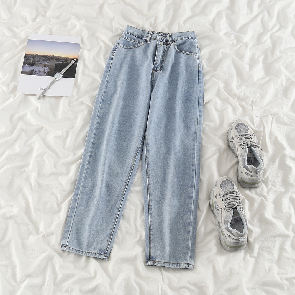 Highwaist Jeans Wanita Loose/pinggang elastis（realpict）