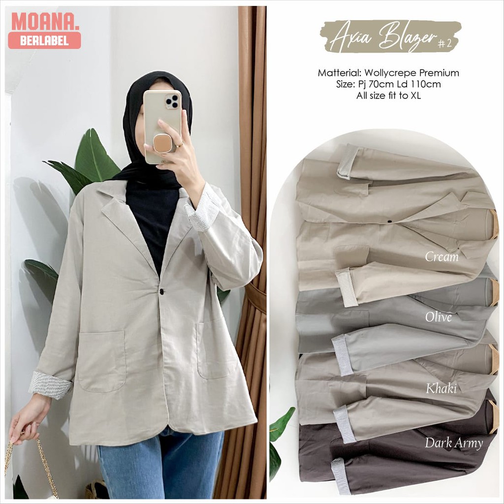 Outer Wanita Axia Blazer #2 Wollycrepe Premium Ori by Moana Ld 110cm Pj 70cm "Baju Outer Kekinian"