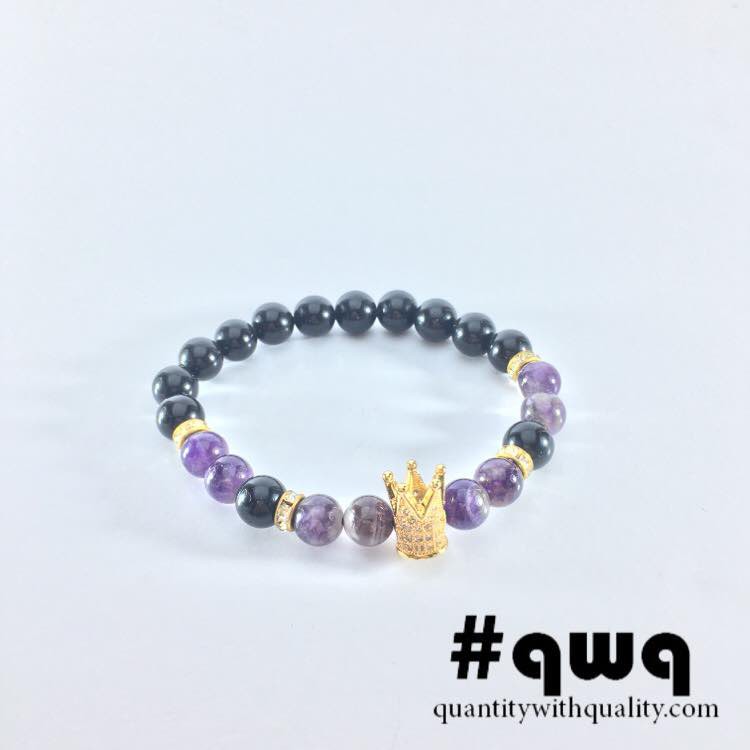 gelang cowok cewek custom batu amethyst kecubung, onyx stone, crown cubic zirconia