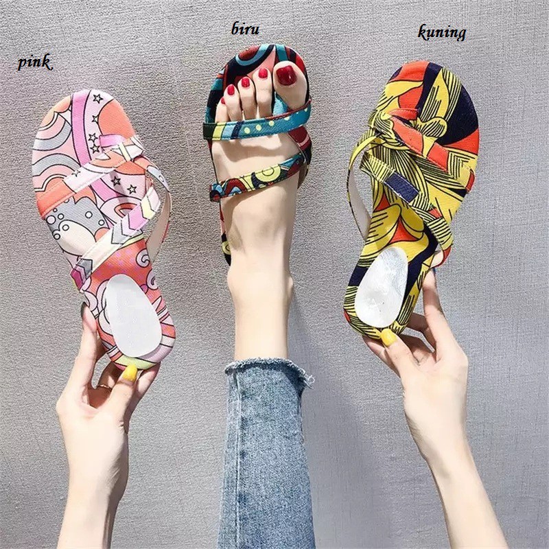 R9 Sandal  Tali  Wanita  Print Shopee  Indonesia